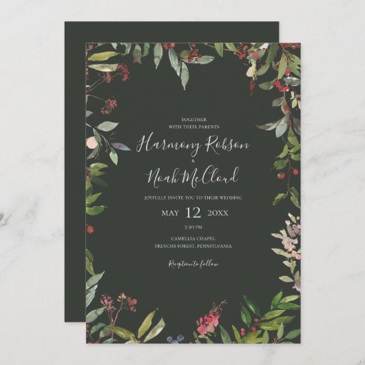 Invitation Vacances Chic Botanique | Mariage Décontracté vert (Devant / Derrière)