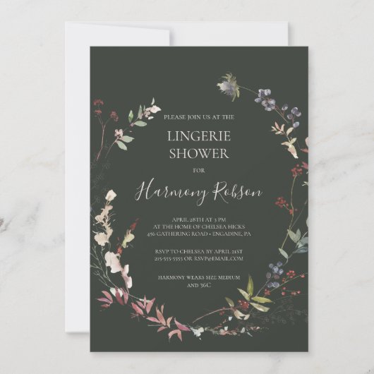 Invitation Vacances Chic Botanique Vert foncé Lingerie Douche (Devant)