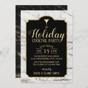 Invitation Vacances Cocktail Party Marbre blanc moderne