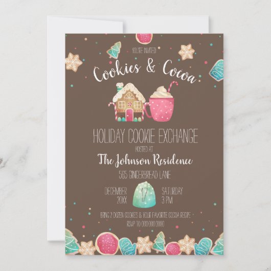 Invitation Vacances Cookie Swap Cookies et cacao Chocolat (Devant)