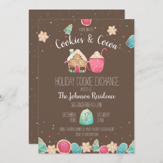 Invitation Vacances Cookie Swap Cookies et cacao Chocolat (Devant / Derrière)