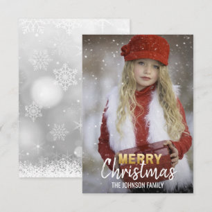 Invitation Vacances de Noël Blanc Or Personnalisé   PHOTO