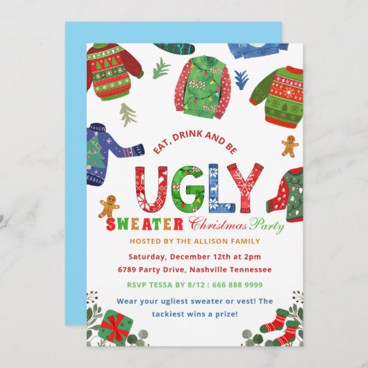 Invitation Vacances de Noël de Noël (Devant / Derrière)