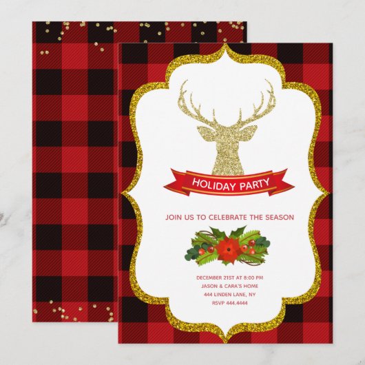 Invitation Vacances de Noël de renne de parties scintillantes (Devant / Derrière)