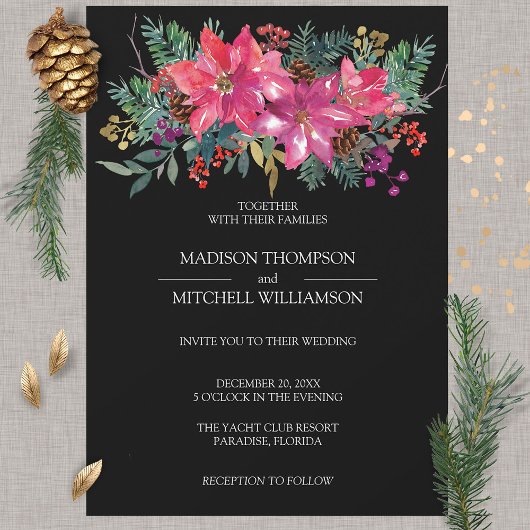 Invitation Vacances de Noël d'hiver Aquarelle Poinsettia