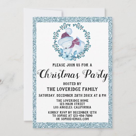 Invitation Vacances de Noël Fête d'hiver Parties scintillant (Devant)