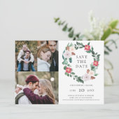 Invitation Vacances de Noël Wreath 3 Photos Enregistrer la da (Debout devant)