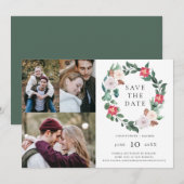 Invitation Vacances de Noël Wreath 3 Photos Enregistrer la da (Devant / Derrière)