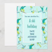 Invitation Vacances de ski fête de ski moderne neige (Devant / Derrière)
