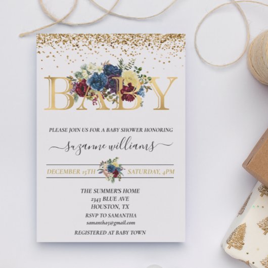 Invitation Vacances d'hiver Baby shower or Floral Fleur