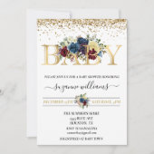 Invitation Vacances d'hiver Baby shower or Floral Fleur (Devant)
