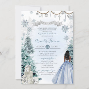 Invitation Vacances d'hiver bleu clair et argent Quinceanera