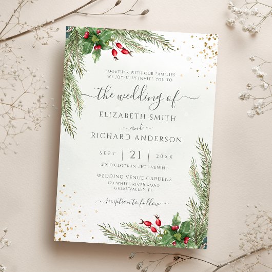 Invitation Vacances d'hiver Botanical Greenery Mariage