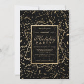 Invitation Vacances d'hiver noir Floral Gold (Devant)