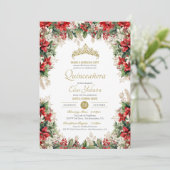 Invitation Vacances d'hiver Red Flor de Pascua Quinceañera (Debout devant)