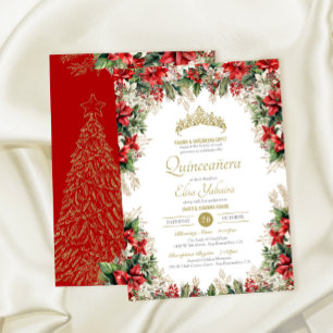 Invitation Vacances d'hiver Red Flor de Pascua Quinceañera