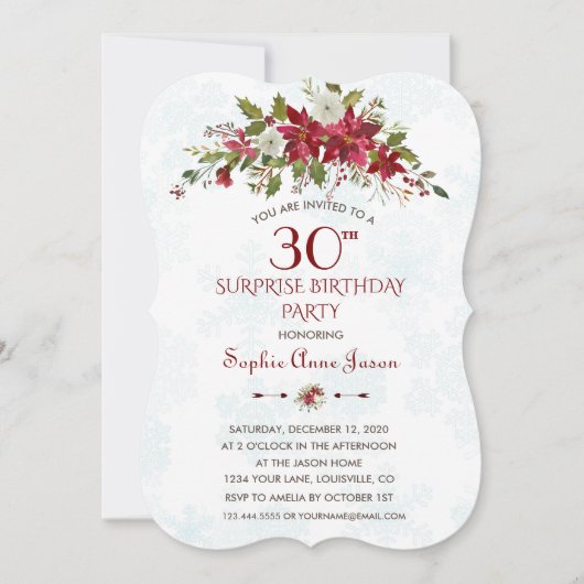 Invitation Vacances d'hiver Rouge Poinsettia Surprise 30 Anni (Devant)