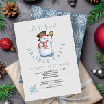 Invitation Vacances d'hiver | Snowman Party Modern Blue<br><div class="desc">Invitation de fête en bleu et gris hiver dans le style typographique moderne avec une aquarelle peinte main drôle bonhomme de neige, un flocon de neige bleu et stylisé motif de flocons de neige au verso. Personnalisez-le avec vos détails ! Convient pour les fêtes d'hiver saisonnières - maison ouverte /...</div>