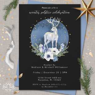 Invitation Vacances du solstice d'hiver Cerf Bleu Blanc Noël