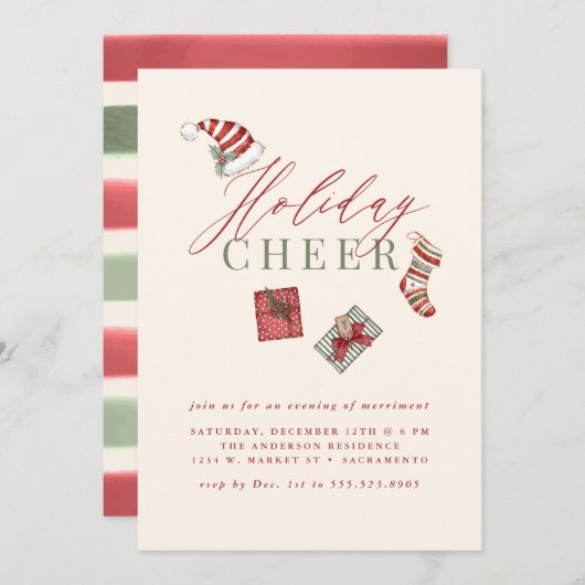 Invitation Vacances en aquarelle moderne Soirée de Noël (Devant / Derrière)