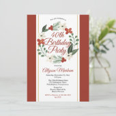 Invitation Vacances Floral Wreath 40e fête d'anniversaire (Debout devant)