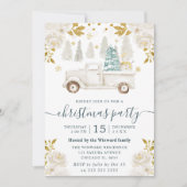 Invitation Vacances florales de Camion blanc et or d'hiver No (Devant)