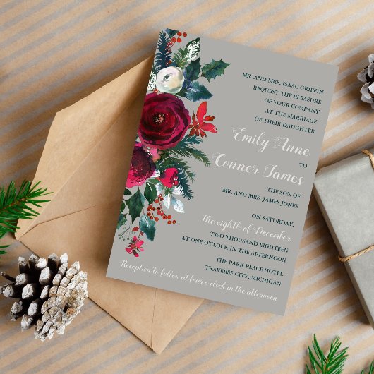 Invitation Vacances florales d'hiver Noël Mariage décembre