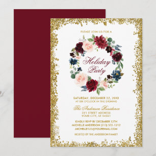 Invitation Vacances Gold Parties scintillant Aquarelle Floral