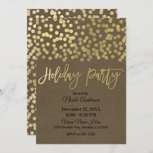 Invitation Vacances Gold Script Moderne Chic Rustique Kraft (Devant / Derrière)