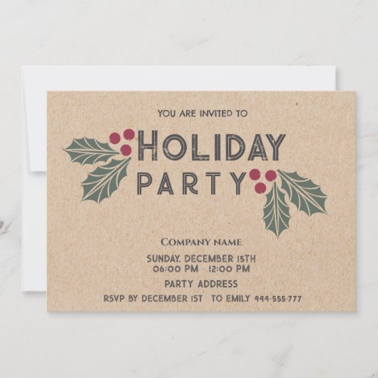 Invitation Vacances minimaliste kraft holly berry (Devant)