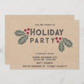 Invitation Vacances minimaliste kraft holly berry (Devant / Derrière)