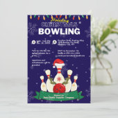 Invitation Vacances Noël Bowling Blue & Green Snow Party (Debout devant)