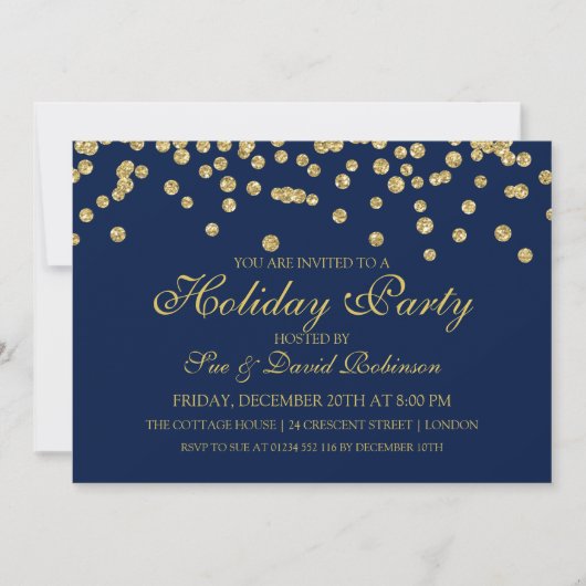Invitation Vacances Parties scintillant Gold Confetti Marine (Devant)