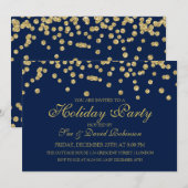 Invitation Vacances Parties scintillant Gold Confetti Marine (Devant / Derrière)