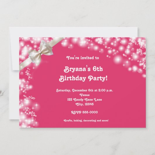 Invitation Vacances rose avec Parties scintillant Bow Light I (Devant)