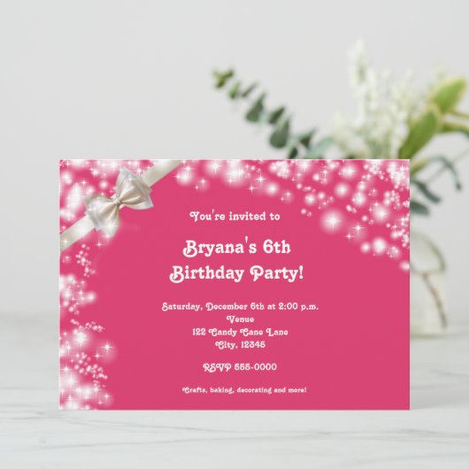 Invitation Vacances rose avec Parties scintillant Bow Light I (Debout devant)