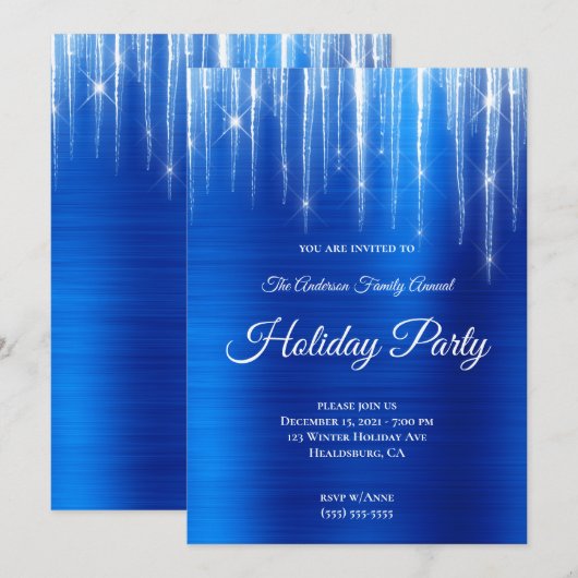 Invitation Vacances Royal Blue Foil (Devant / Derrière)