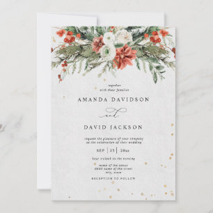 Invitation Vacances Rustic Pine Greenering & Red Berries Mari