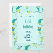 Invitation Vacances ski moderne ski fun fête de neige (Devant / Derrière)