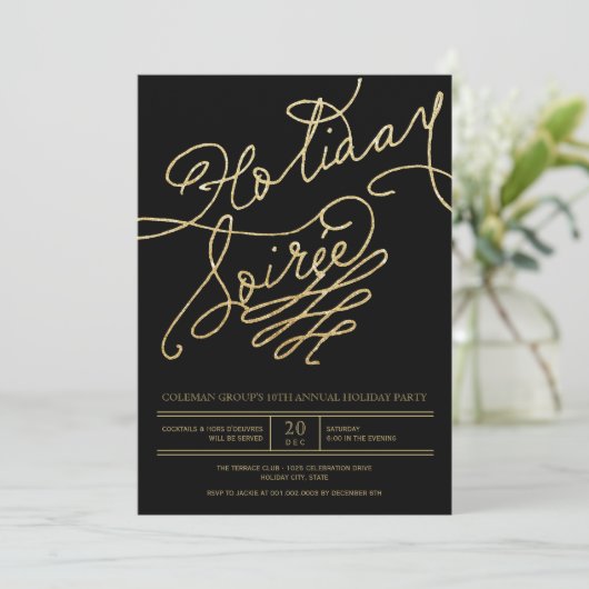 Invitation Vacances Soiree Gold Parties scintillant Script Cl (Debout devant)