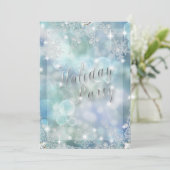 Invitation Vacances Sparky Glitzy Snowflake Ice Blue Bokeh (Debout devant)