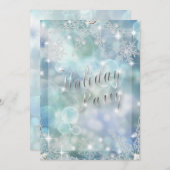 Invitation Vacances Sparky Glitzy Snowflake Ice Blue Bokeh (Devant / Derrière)