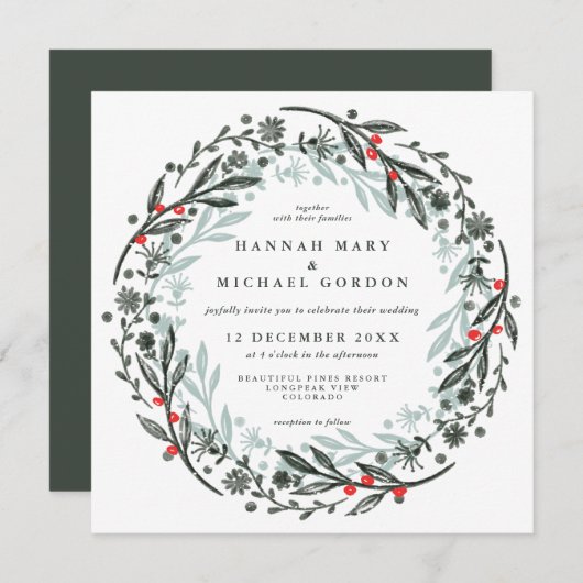 Invitation Vacances verdure moderne avec couronne (Devant / Derrière)