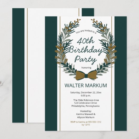 Invitation Vacances vertes Wreath 40e anniversaire (Devant / Derrière)