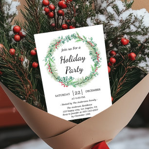 Invitation Vacances vertes Wreath Minimaliste Noël