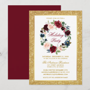 Invitation Vacances Watercolor Floral Gold Parties scintillan