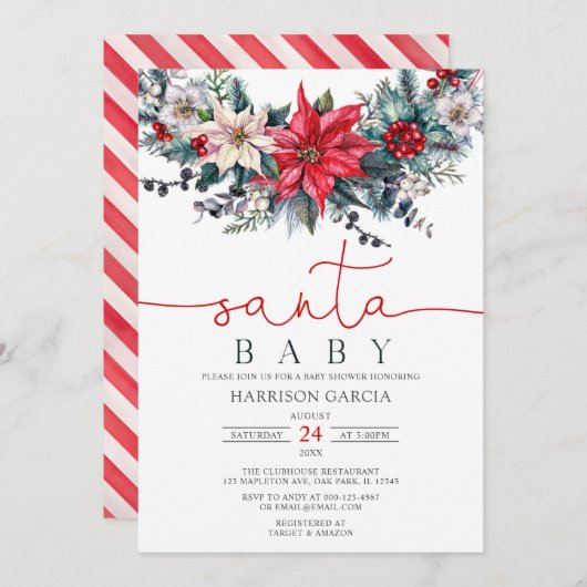 Invitation Vacances Wreath Père Noël Baby Christmas Baby show (Devant / Derrière)