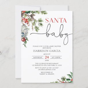 Invitation Vacances Wreath Père Noël Baby Winter Baby shower