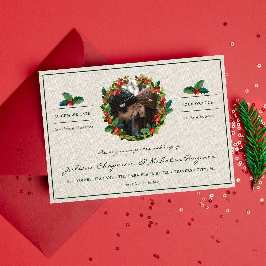 Invitation Vacances Wreath Poinsettia Mariage de Noël
