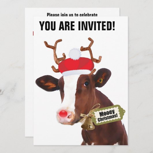 Invitation Vache à renne de Joyeux Noël de Mooey (Devant / Derrière)